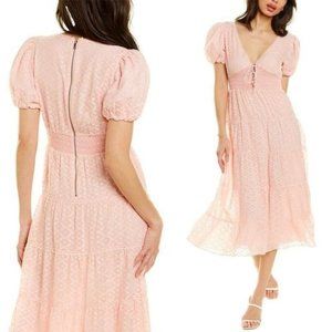 NWT! Alice + Olivia TIA Punk Puff Sleeve Midi Dress English Rose Size 4